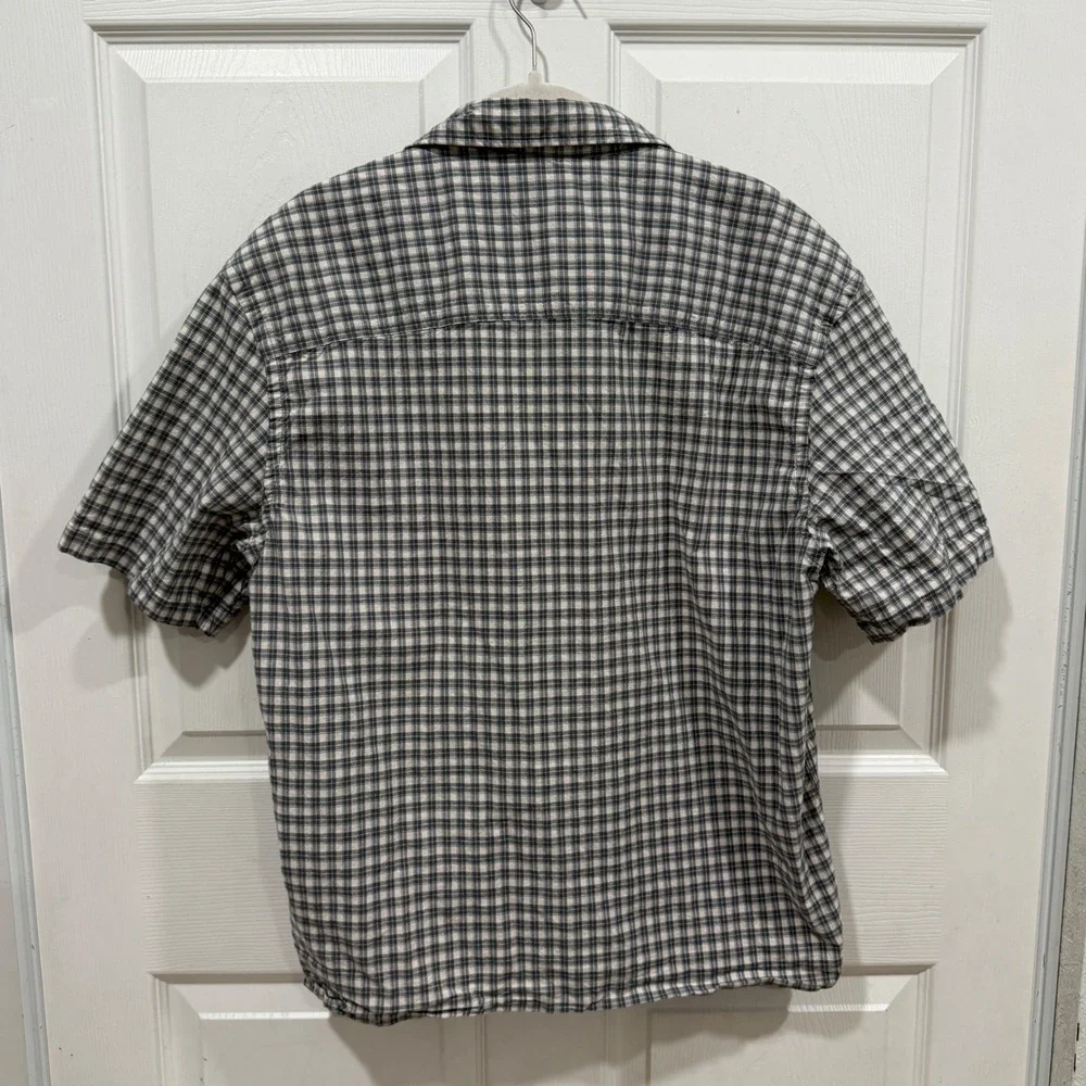 Zara Mens Grey White Plaid Short Sleeve Button Down Shirt Large 4425/056/802
